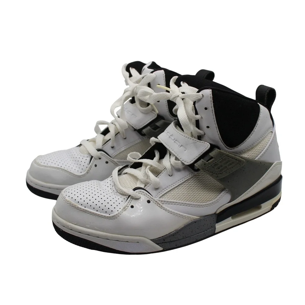 Jordan Flight 45 High Mens White Black Cement Grey Sneakers 384519-109 Size 8